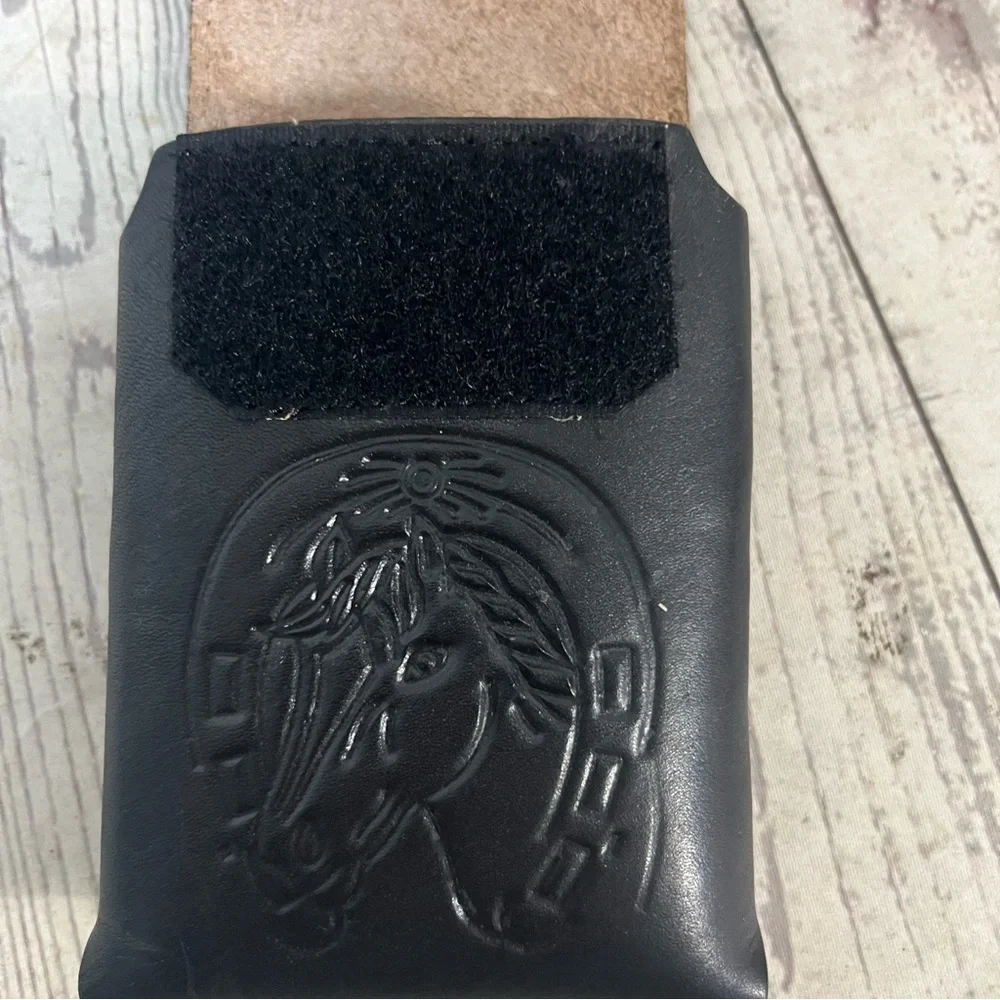 Black Leather Horse Horseshoe Belt Cell Phone Case Holder